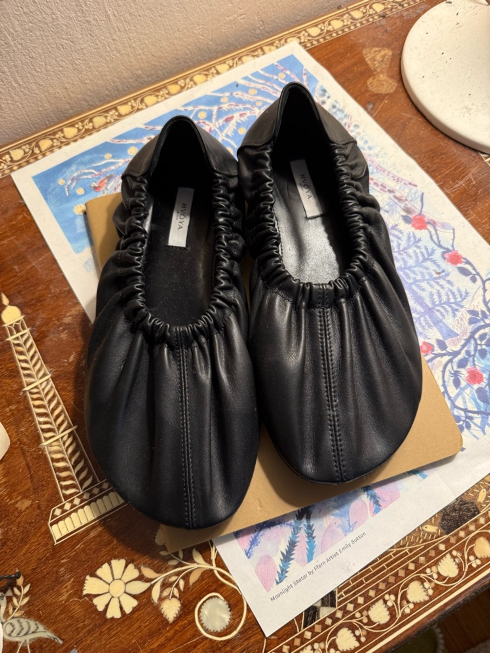 Ukrainian Leather Brand HVOYA - Black Leather Ballet Flats with Elastic Top
